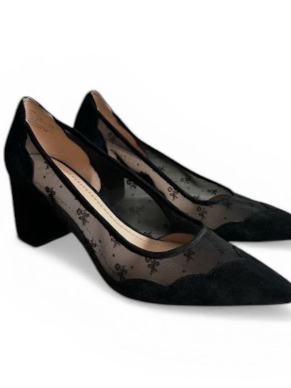 Coach Black Pointed-Toe Block Heel Whitley Pump Tea Rose Mesh size 6.5